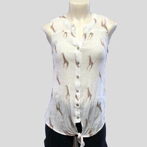 𝅺Zac & Rachel Giraffe Tie Front Sleeveless Blouse